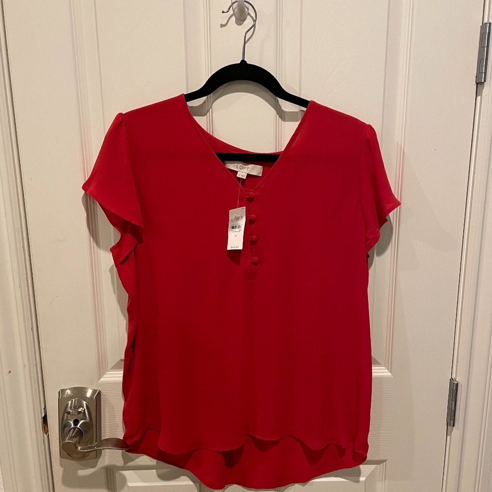 New Red LOFT Short-Sleeve Blouse
